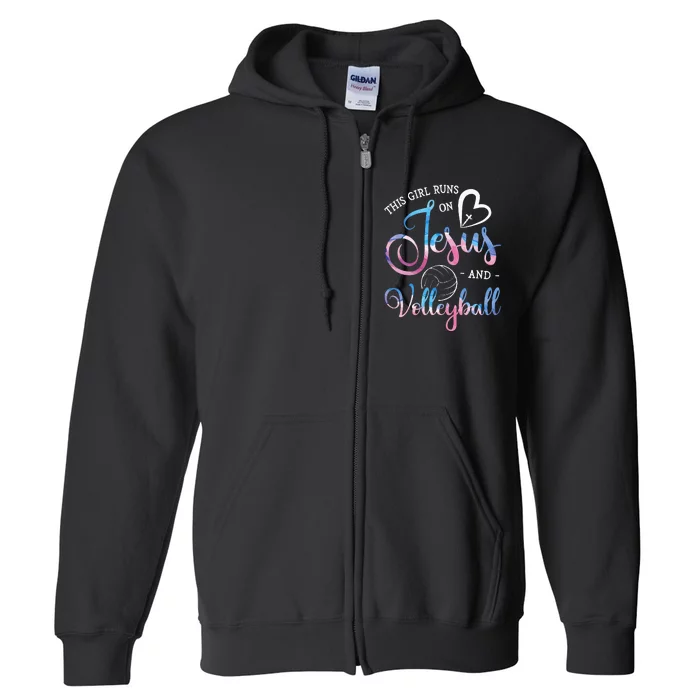 This Girl Runs On Jesus And Volleyball Player Christian Gift Full Zip Hoodie