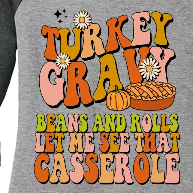 Turkey Gravy Retro Groovy Thanksgiving Food Women's Tri-Blend 3/4-Sleeve Raglan Shirt