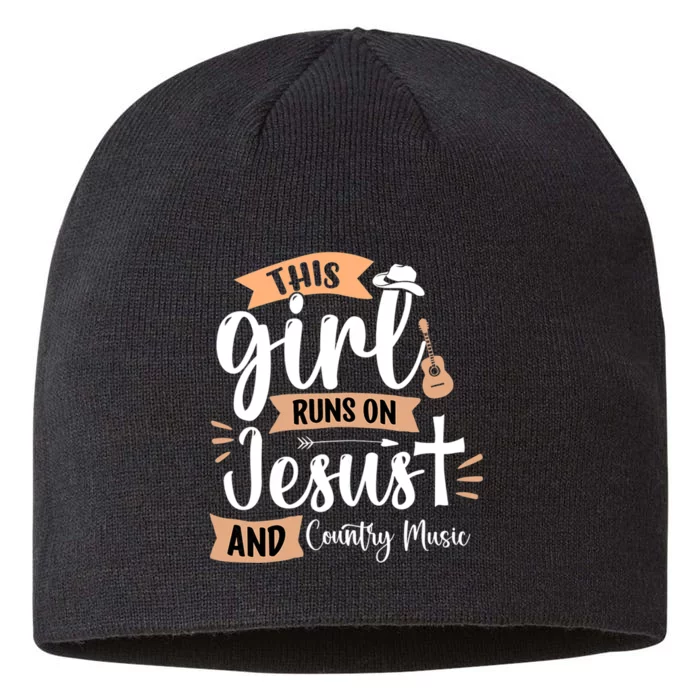 This Girl Runs On Jesus And Country Music Christian Girls 8 1/2in Sustainable Knit Beanie