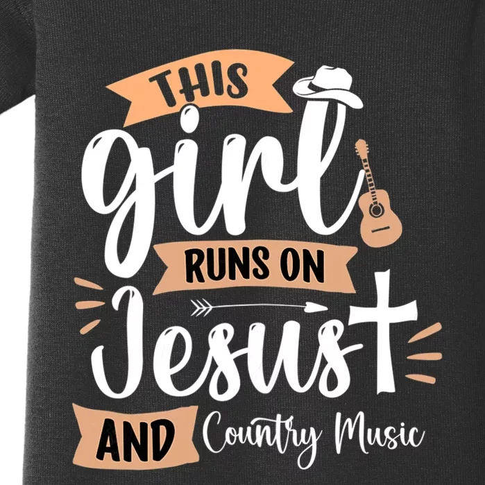 This Girl Runs On Jesus And Country Music Christian Girls Baby Bodysuit