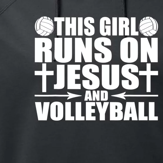 This Girl Runs On Jesus And Volleyball Novelty TShirt Performance Fleece Hoodie