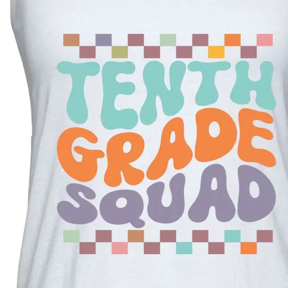 Tenth Grade Squad Retro Groovy Happy First Day Of School Gift Ladies Essential Flowy Tank