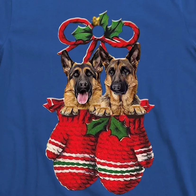 Two Ger Shepherd Dog Inside Gloves Christmas Ornat Gift T-Shirt