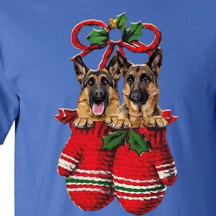 Two Ger Shepherd Dog Inside Gloves Christmas Ornat Gift Tall T-Shirt