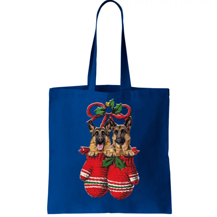 Two Ger Shepherd Dog Inside Gloves Christmas Ornat Gift Tote Bag