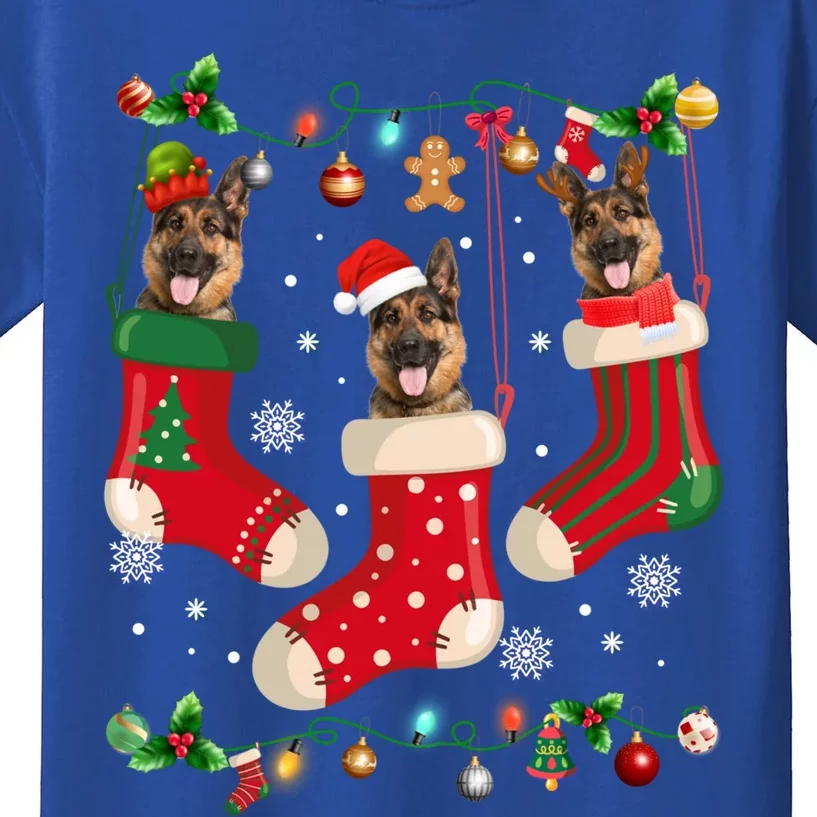 Three Ger Shepherd In Sock Christmas Santa Xgiftmas Dog Gift Kids T-Shirt