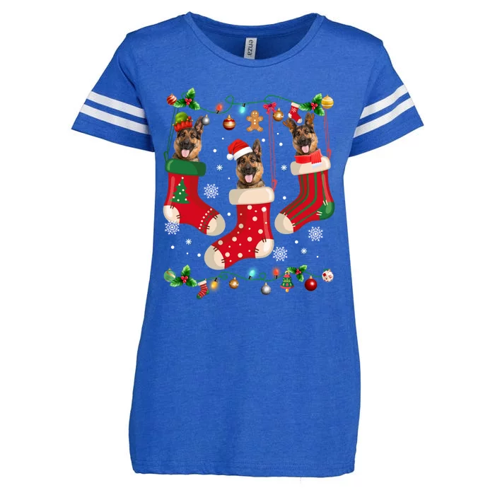 Three Ger Shepherd In Sock Christmas Santa Xgiftmas Dog Gift Enza Ladies Jersey Football T-Shirt