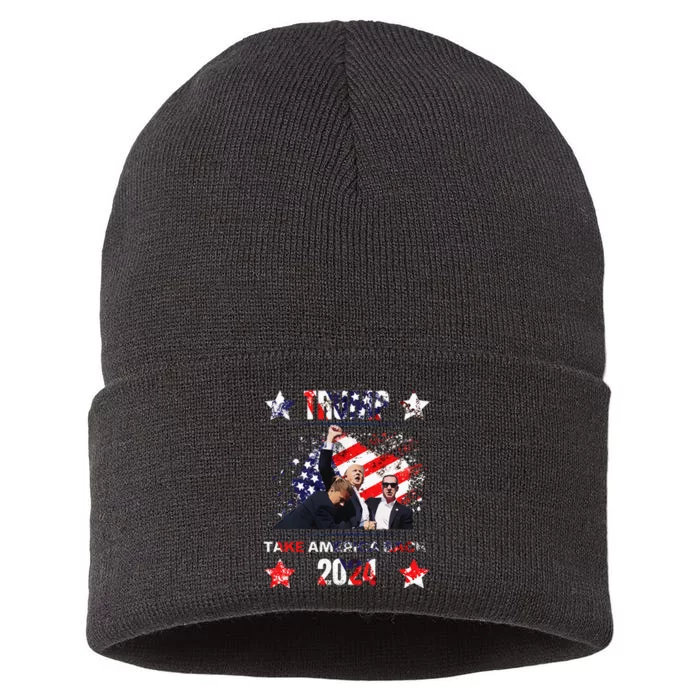 Trump Getting Shot 2024 Sustainable Knit Beanie