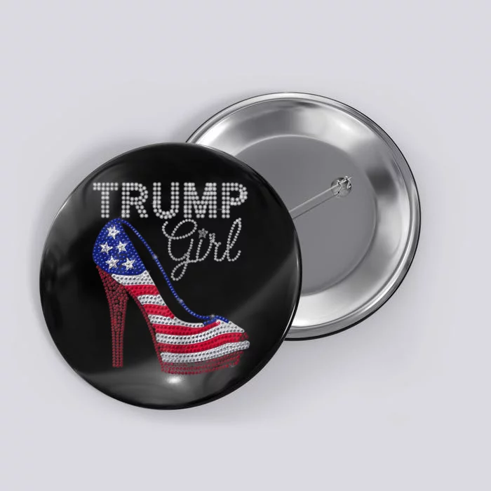 Trump Girl Stilettos High Heel American Flag Bling Button