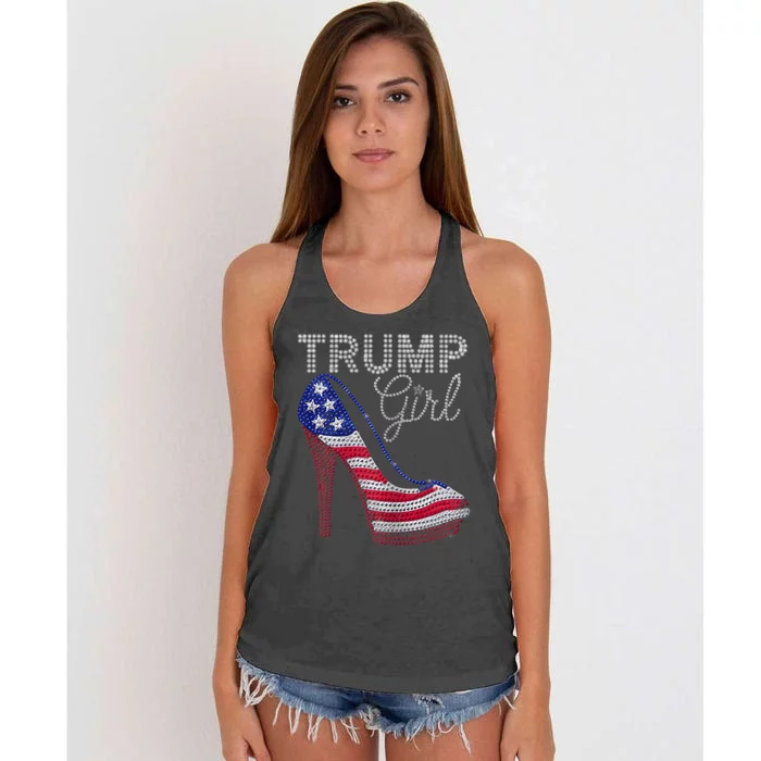 Trump Girl Stilettos High Heel American Flag Bling Women's Knotted Racerback Tank