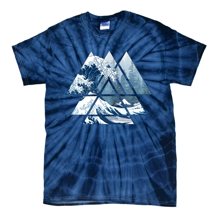 The Great Sacred Geometry Triangles Misty Forest Wave Tie-Dye T-Shirt