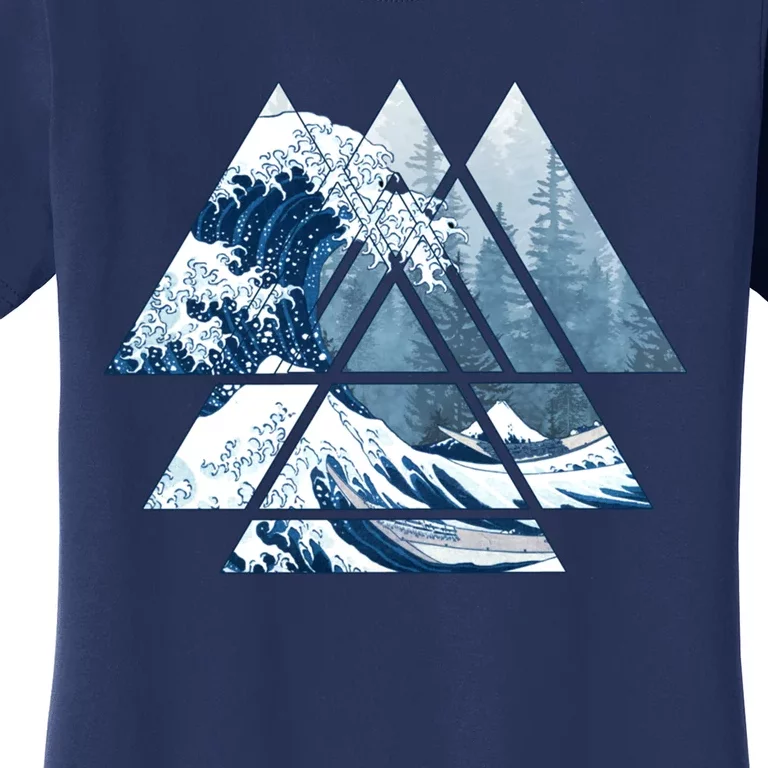 The Great Sacred Geometry Triangles Misty Forest Wave Women's T-Shirt