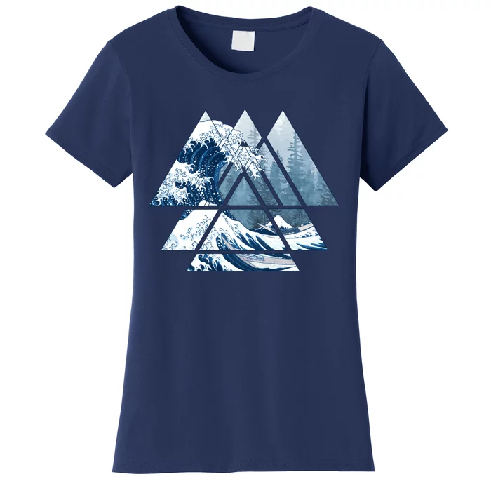 The Great Sacred Geometry Triangles Misty Forest Wave Women's T-Shirt