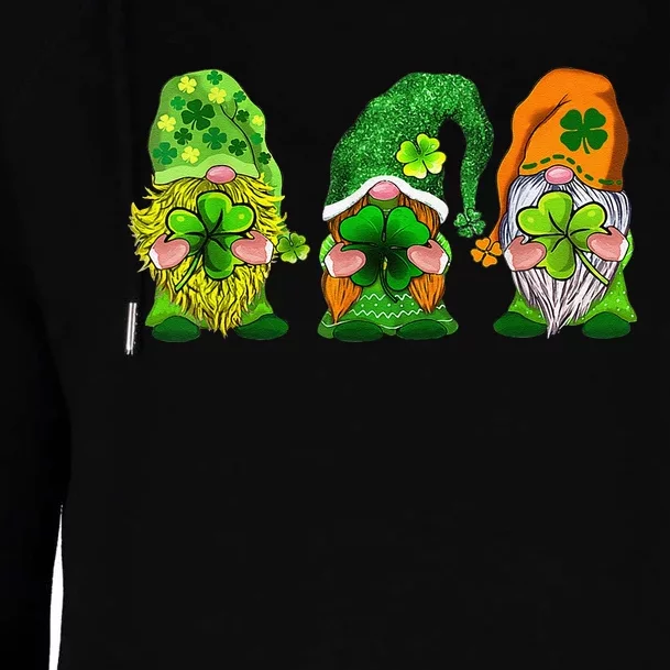 Three Gnomes Shamrock Happy St Patrick's Day Womens Funnel Neck Pullover Hood