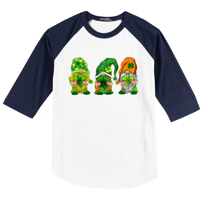 Three Gnomes Shamrock Happy St Patrick's Day Baseball Sleeve Shirt