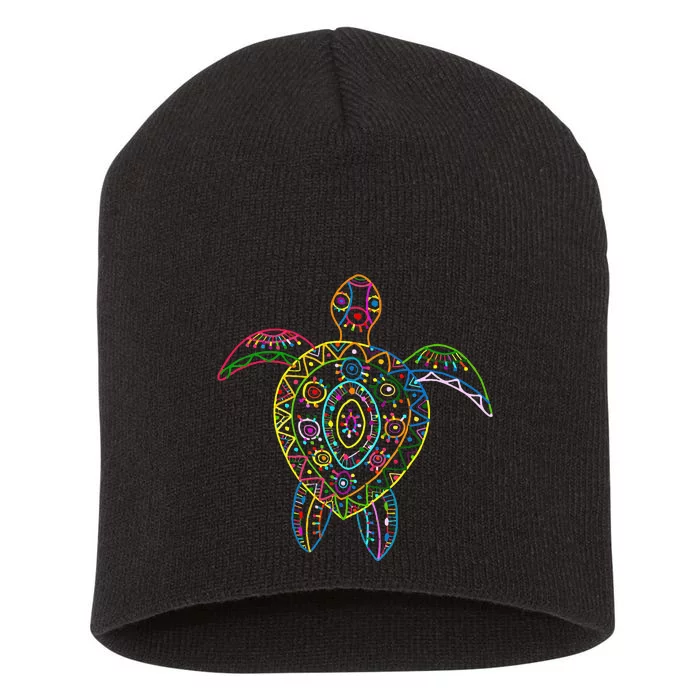 Turtle Graphic Sea Animal Vintage Hawaiian Turtle Summer Short Acrylic Beanie