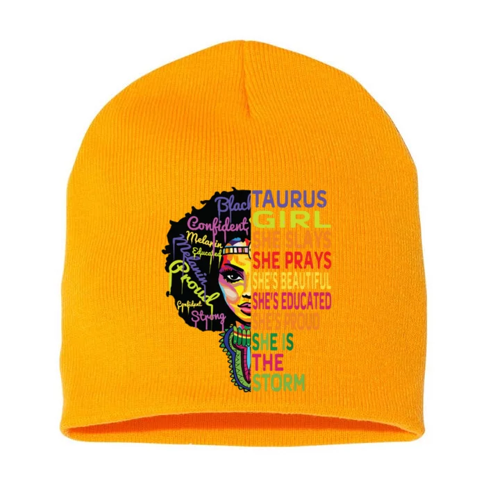 Taurus Girl She Slays Prays February May Birthday Gift Short Acrylic Beanie