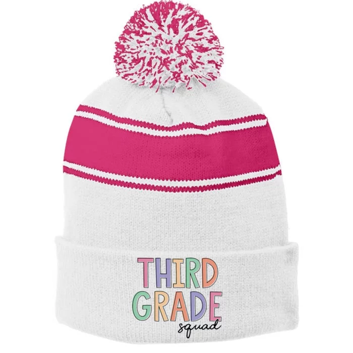 Third Grade Squad Teachers 3rd Grade Back to School Stripe Pom Pom Beanie