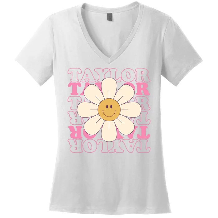 Taylor Groovy Sunflower Retro Women's V-Neck T-Shirt