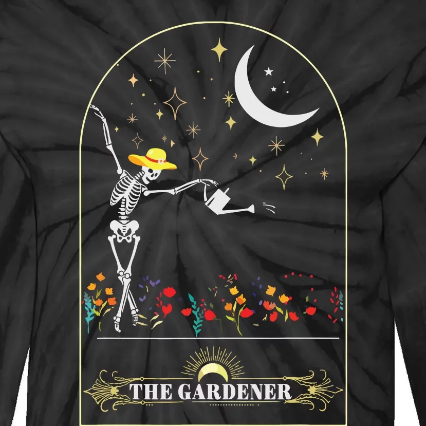 The Gardener Skeleton Tarot Card Gardening Planting Plant Tie-Dye Long Sleeve Shirt