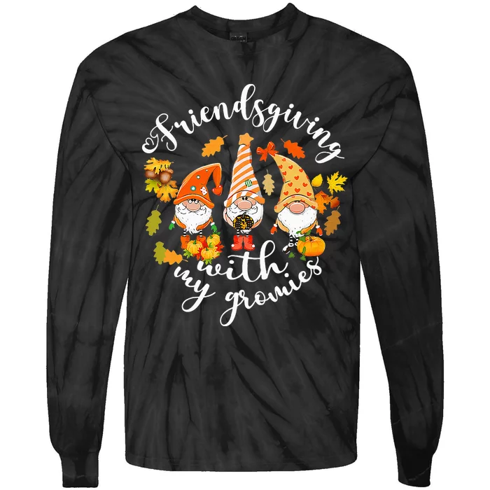 Thanksgiving Gnome Trio Celebrating Friendsgiving Tie-Dye Long Sleeve Shirt