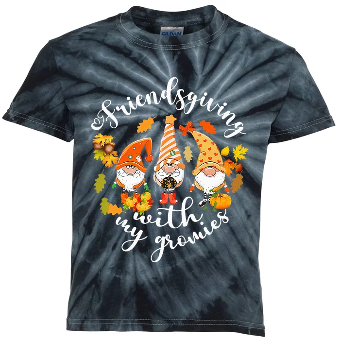 Thanksgiving Gnome Trio Celebrating Friendsgiving Kids Tie-Dye T-Shirt