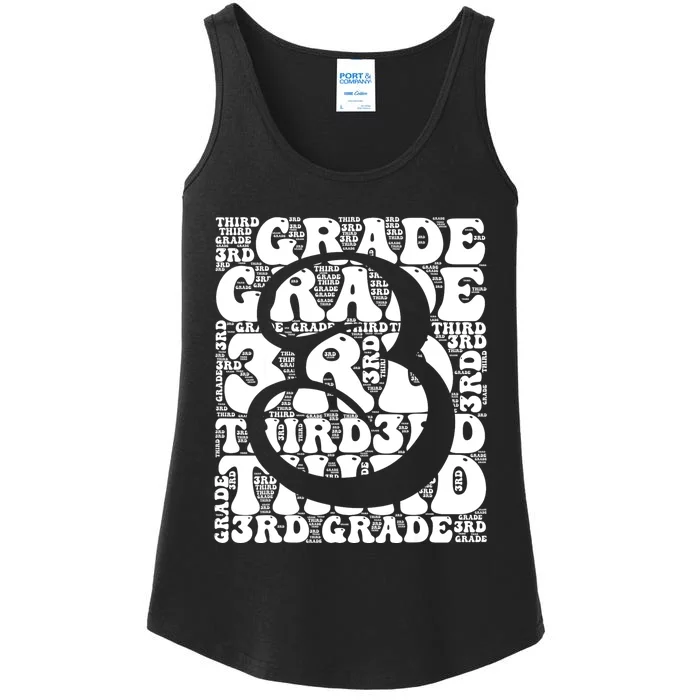 Typography Groovy Third Grade Teacher Back To School Ladies Essential Tank