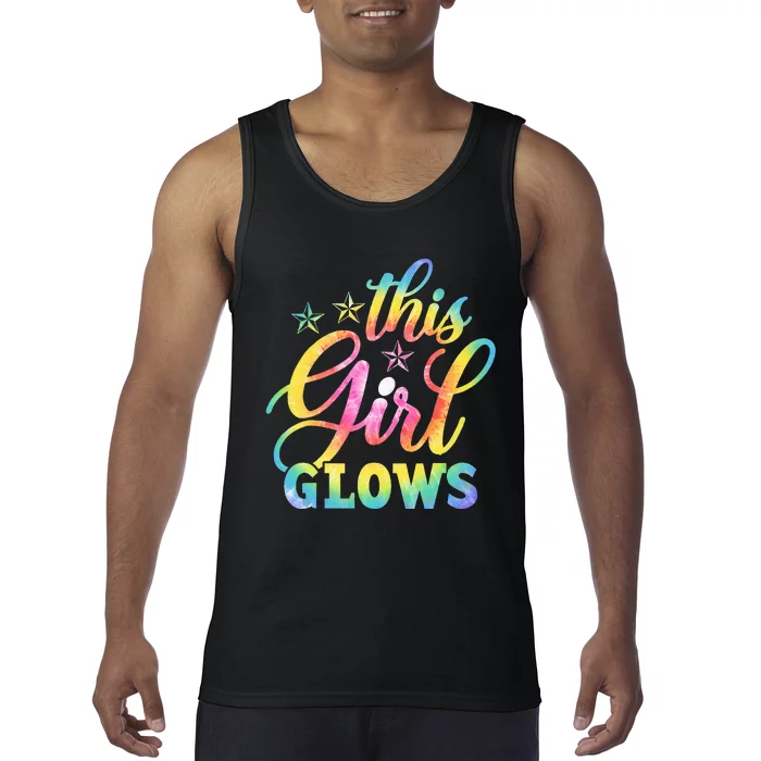 This Glows Tie Dye 80s Themed Disco Tank Top