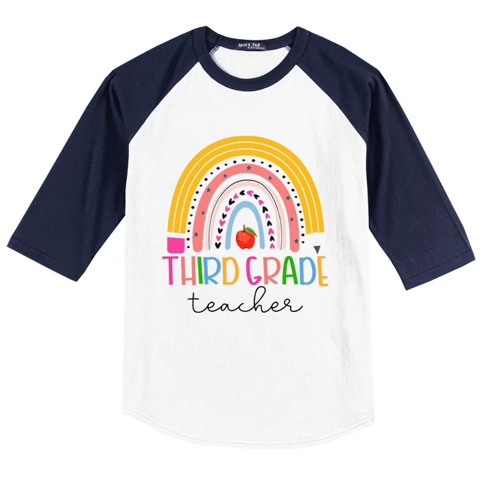 Third Grade Teacher Back To School Boho Rainbow Leopard Baseball Sleeve Shirt