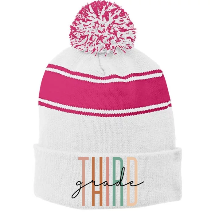 Third Grade Teacher Team 3rd Grade Squad Stripe Pom Pom Beanie