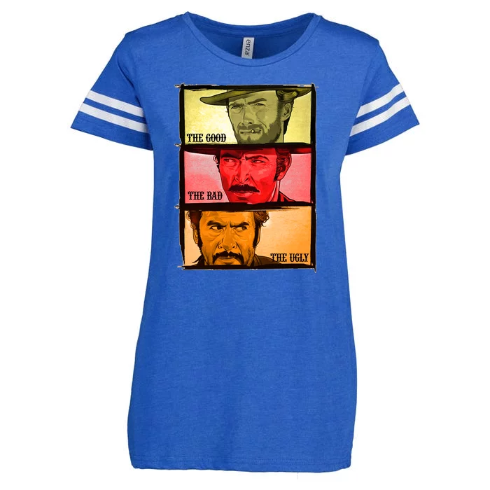 The Good, The Bad, & The Ugly Blondie, Tuco And Angle Eyes Enza Ladies Jersey Football T-Shirt