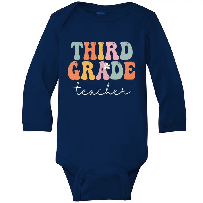 Third Grade Teacher Retro Groovy Vintage First Day Of School Baby Long Sleeve Bodysuit