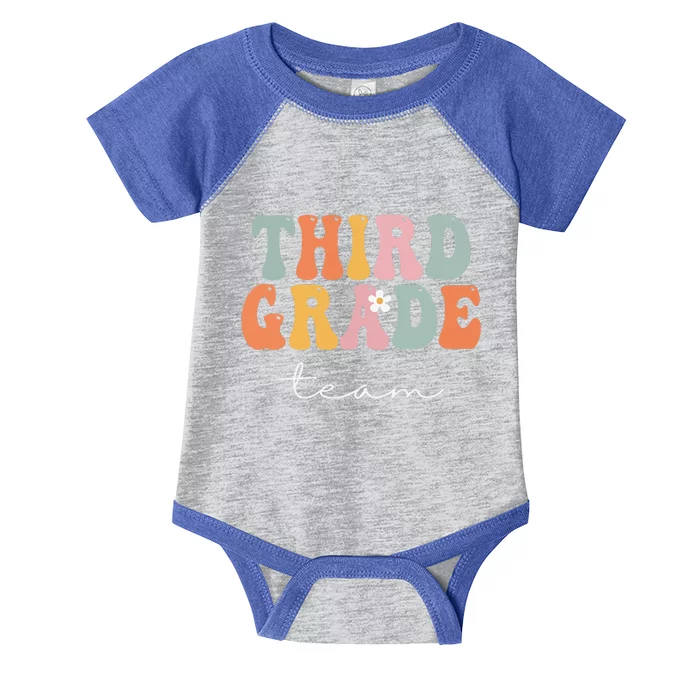 Third Grade Team Retro Groovy Vintage First Day Of School Infant Baby Jersey Bodysuit