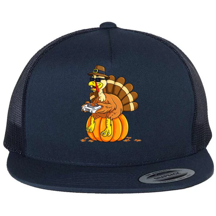 Thankful Gamer Turkey Funny Gaming Thanksgiving Boys Flat Bill Trucker Hat