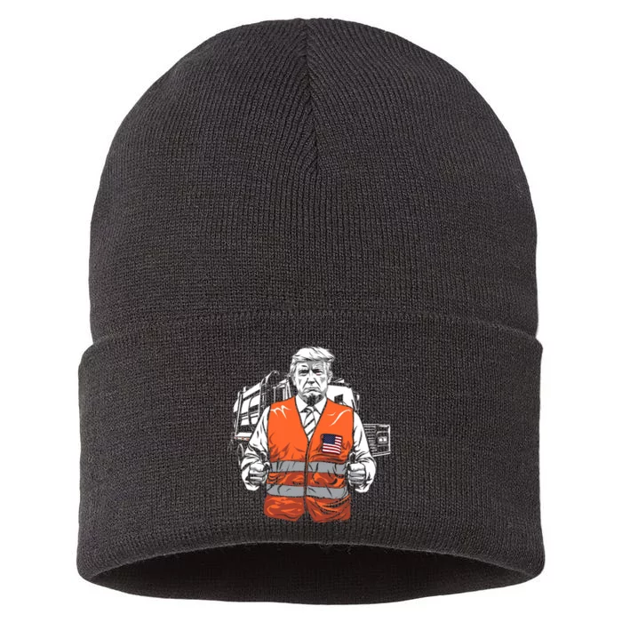 Trump Garbage Truck Vest Sustainable Knit Beanie