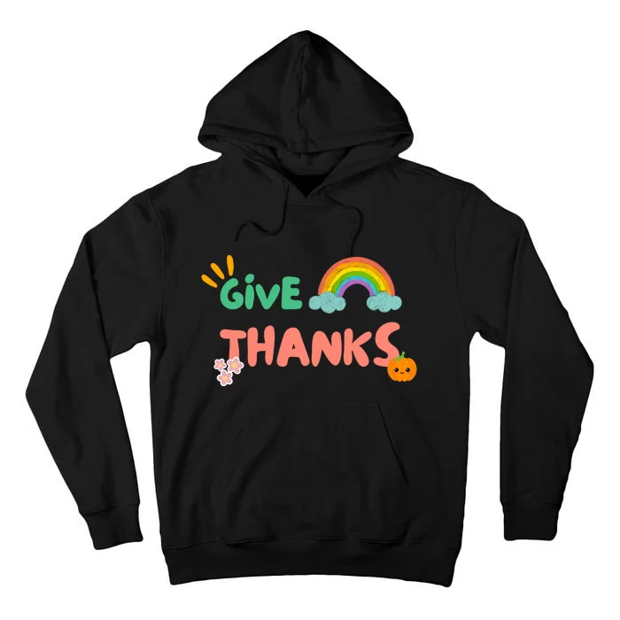 Thanksgiving Give Thanks Groovy Rainbow Thanksgiving Vintage Natural Pump Tall Hoodie