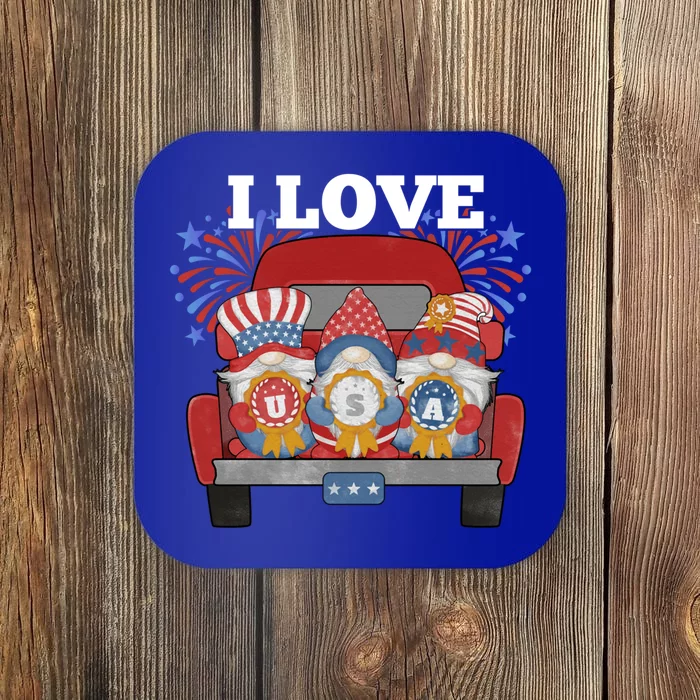 Three Gnomes Truck Flag Funny Patriotic Gnome 4th Of July Funny Gift Coaster