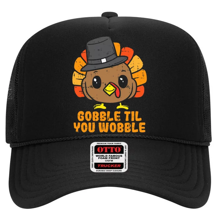 Turkey Gobble Till You Wobble Baby  Thanksgiving High Crown Mesh Trucker Hat