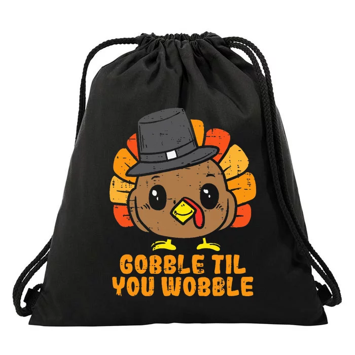 Turkey Gobble Till You Wobble Baby  Thanksgiving Drawstring Bag