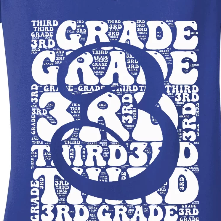 Typography Groovy Third Grade Teacher Back To School Women's V-Neck T-Shirt