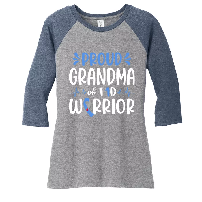 T1D Grandma Type 1 Diabetes Awareness Gift Women's Tri-Blend 3/4-Sleeve Raglan Shirt