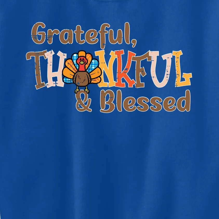 Turkey Grateful Thankful Blessed Thanksgiving Cool Gift Kids Sweatshirt