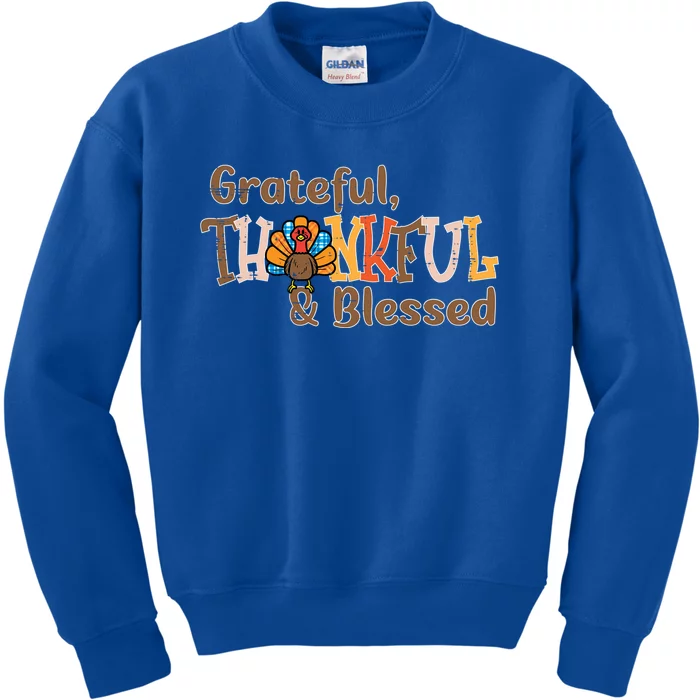 Turkey Grateful Thankful Blessed Thanksgiving Cool Gift Kids Sweatshirt