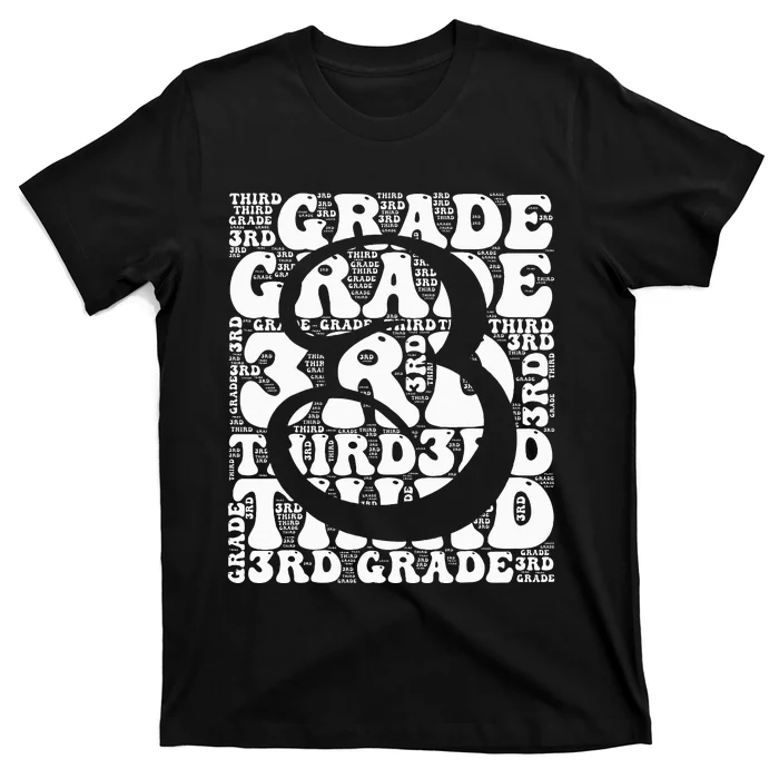 Typography Groovy Third Grade Teacher Back to School T-Shirt