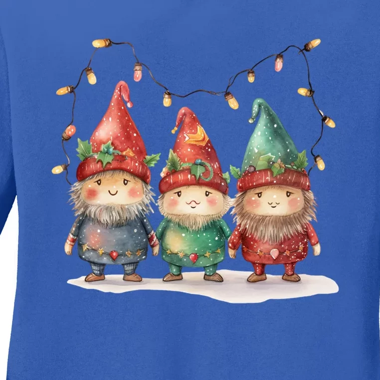 Three Gnomies Tree Christmas Cute Xmas Three Gnomies Gift Ladies Long Sleeve Shirt