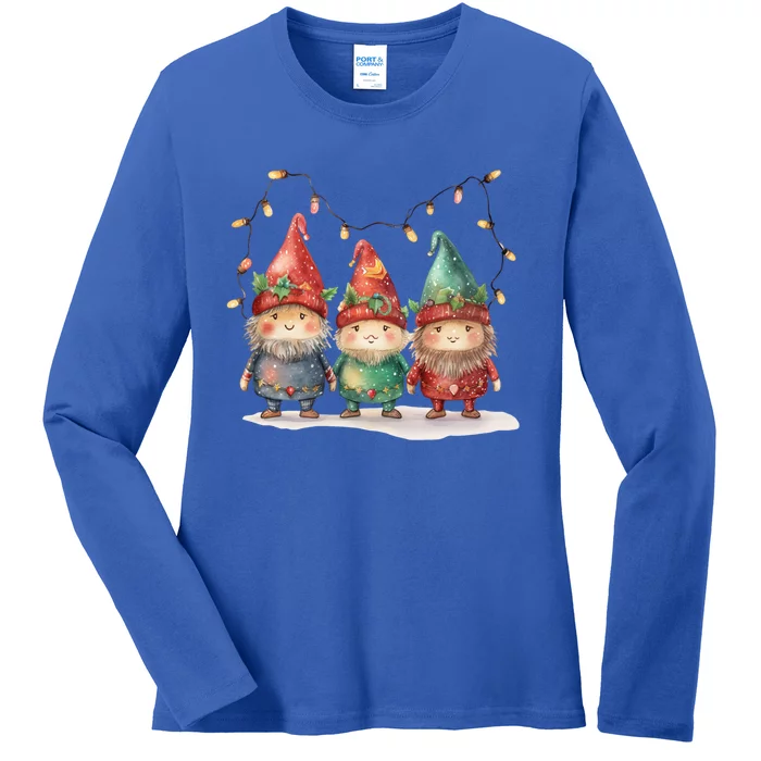 Three Gnomies Tree Christmas Cute Xmas Three Gnomies Gift Ladies Long Sleeve Shirt