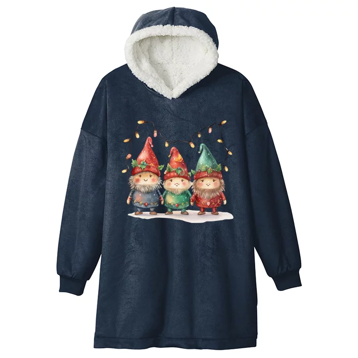 Three Gnomies Tree Christmas Cute Xmas Three Gnomies Gift Hooded Wearable Blanket