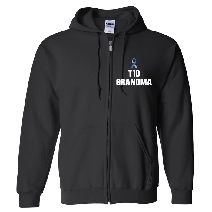 T1D Grandma Type One Diabetes Awareness Full Zip Hoodie