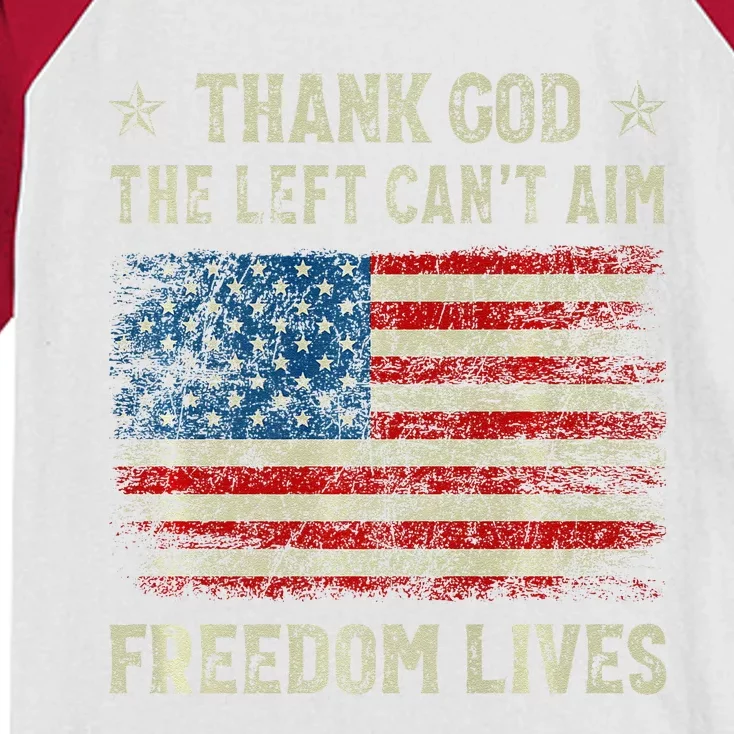 Thank God The Left CanT Aim Freedom Lives Usa American Flag Premium Kids Colorblock Raglan Jersey