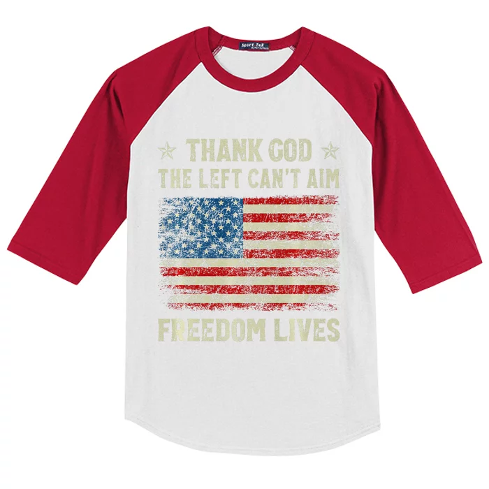 Thank God The Left CanT Aim Freedom Lives Usa American Flag Premium Kids Colorblock Raglan Jersey